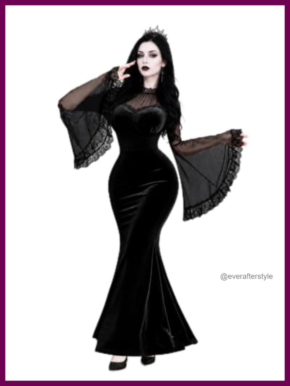 Velvet Maxi Dress Sheer Lace Bell Sleeve Mermaid Gothic Formal Gown